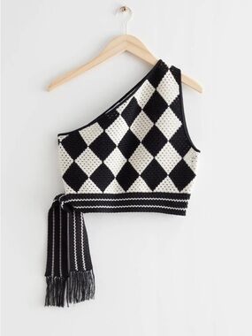 & Other Stories Black and White Crochet Diamond Top